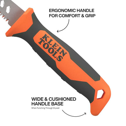 Klein Tools 31711 Fixed Blade Rasping Jab Saw with Sheath, Triple Ground Teeth Cuts Drywall, Plywood, Plastic and Wallboard, Hardened Steel Blade