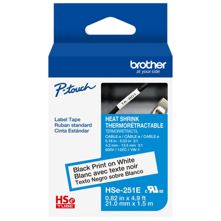 Brother HSe251E ~4/5in (21mm) Black on White Heat 