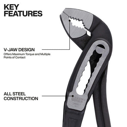 Klein Tools D5057 Classic Klaw Quick-Adjust V-Jaw Tongue and Groove Pliers, Curved Jaw for Maximum Torque, 7-Inch