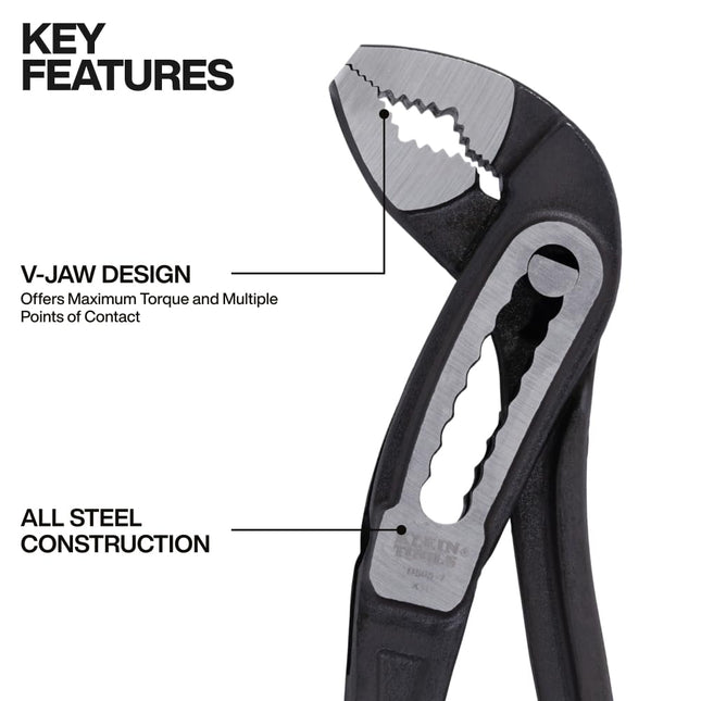 Klein Tools D5057 Classic Klaw Quick-Adjust V-Jaw Tongue and Groove Pliers, Curved Jaw for Maximum Torque, 7-Inch