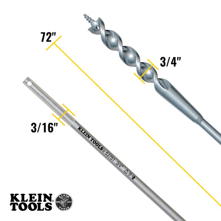 Klein Tools 53751 Flex Bit Auger, 3/4-Inch x 72-Inch Flexible Drill Bit for Pulling Wire Behind Walls