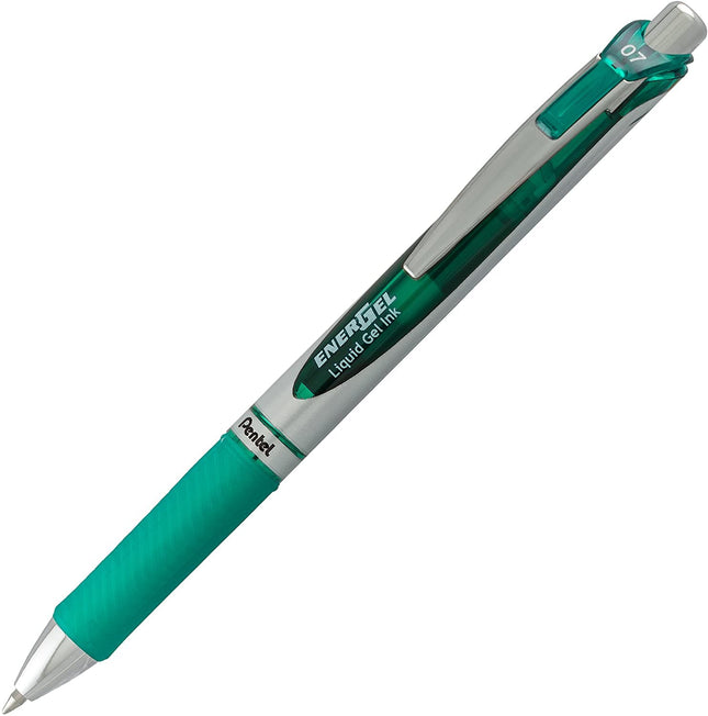 Pentel Energel 0.7 mm Liquid Gel Ink Pens - Pack of 5 Green Deluxe RTX Pens with 3 Refills