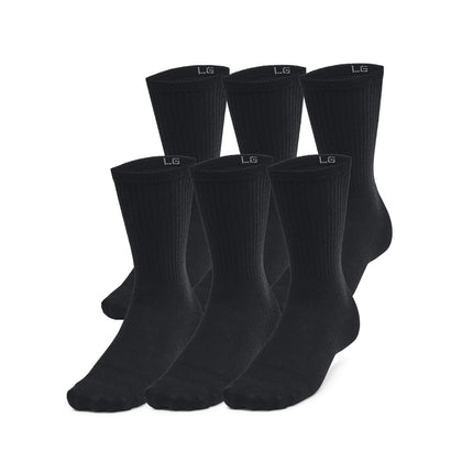 Under Armour Unisex Essential 6pk Crew, Ultra-Thin and Lightweight Gym Socks, Crew Socks with Arch Support and Odour Control Technology,Black/Black/Castlerock,XL