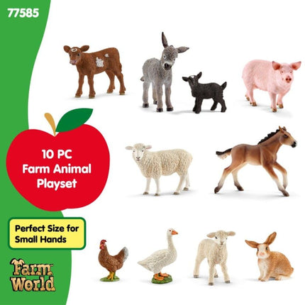 Schleich Farm World - 10Pc Farm Animal Toy Bundle - Kids Ages 3+ | 77585