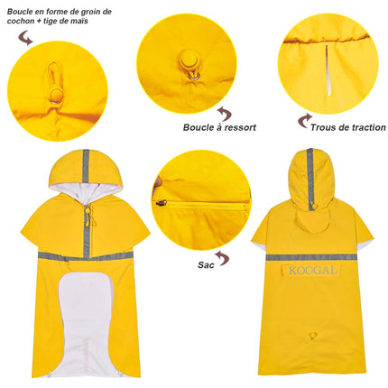 KOOGAL Pet Large Dog Raincoat Apparel Poncho Waterproof for Medium Large Sized for Dog Raincoat Clothes Jacket,Dog Rain Jacket (Yellow, 3XL)