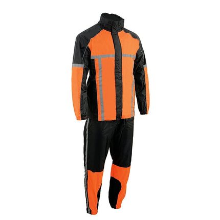 Milwaukee Leather MPM9510 Men's Black and Orange Motorcycle Water Resistant Rain Suit w/Hi-Vis Reflective Tape - X-Small