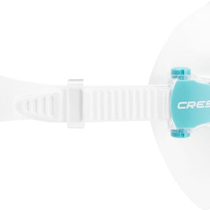 CRESSI since 1946 - Honey Compact Adult Mask Female Specific with Soft Silicone fit and Ultra Clear Lens for Bright, Wide Visibility - White/Aquamarine 420 Uv Blue/Orange Lens - One Size