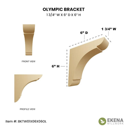 Ekena BKTW01X06X06OLMA 1 3/4-Inch Width x 6-Inch Depth x 6-Inch Height Small Olympic Wood Bracket - Maple