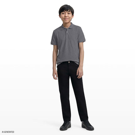 Pantalones de sarga Izod para uniforme escolar de niño, frente plano y cintura cómoda con 5 bolsillos, negro, talla 16 Husky