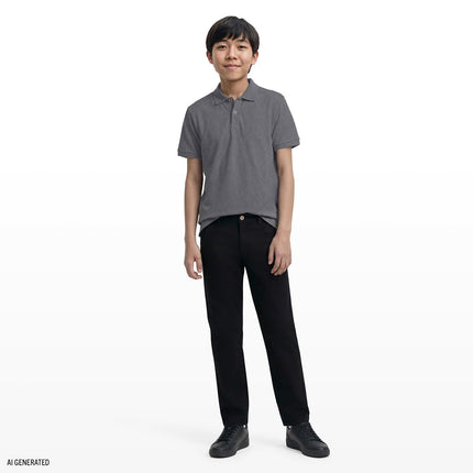 IZOD Boys' School Uniform Flat Front Twill Pants, Black, 18