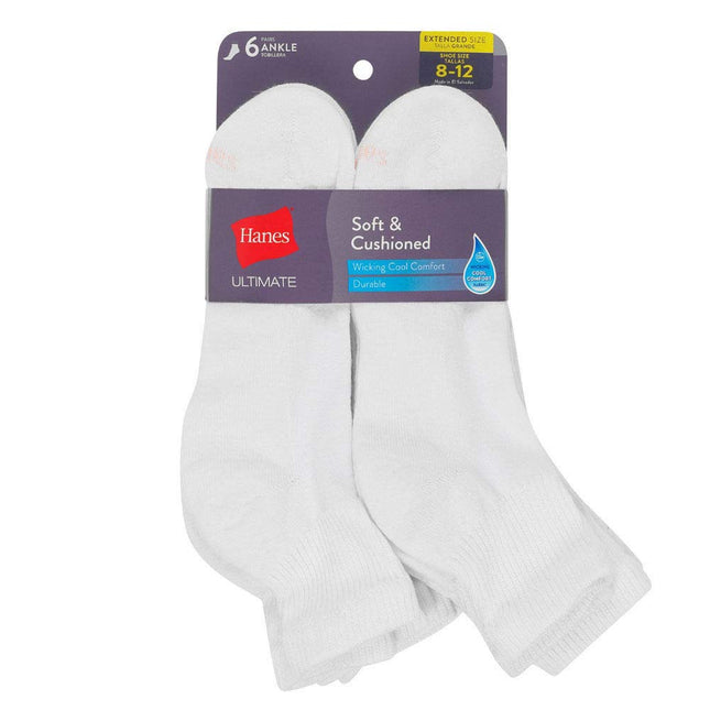 Hanes Women's Ankle Socks, Comfort Toe Seamed, Black Available, 6-Pack, White-6 Pack, 7-11 UK (Pack of 6)