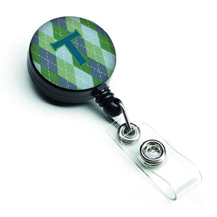 Caroline's Treasures CJ1020-TBR Letter T Initial Monogram - Blue Argoyle Retractable Badge Reel, Belt Clip, Multicolor