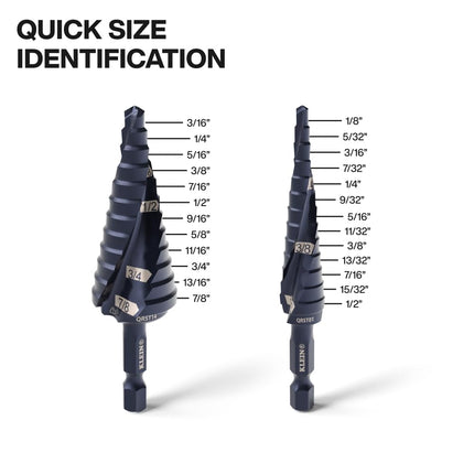 Klein Tools QRST2S Quick-Release Step Bit Set, 3-Piece, Durable Aluminum Titanium Coating, Impact-Rated Hex Shank