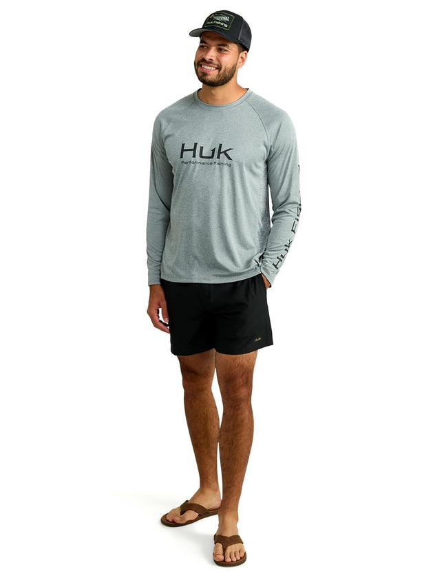 Camisa de pesca HUK de manga larga con ventilación Pursuit estándar para hombre, 30 UPF, Night Owl Heather