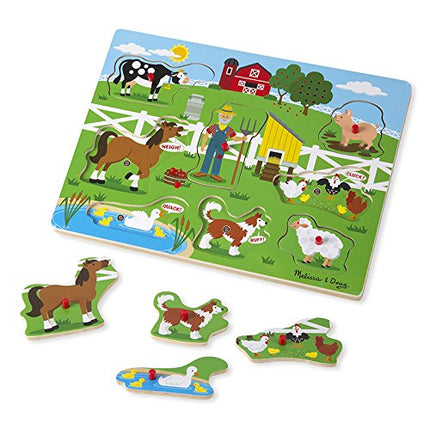 Melissa & Doug Old MacDonald's Farm Song Puzzle – 8-Piece Wooden Peg Puzzle with Light-Activated Sounds, Music Learning Toy for Toddlers and Preschoolers Ages 2+