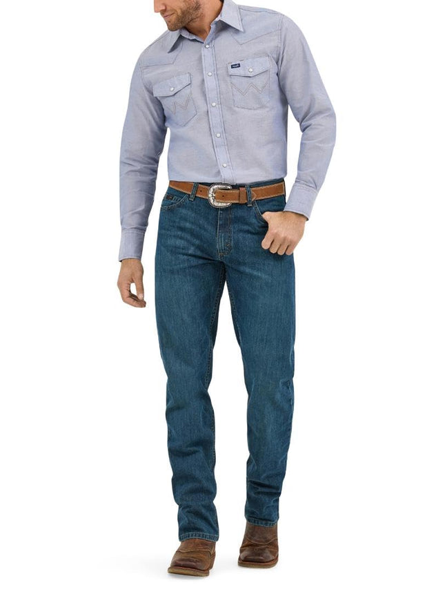 Wrangler Men's Western Long Sleeve Snap Finish Work button down shirts, Light Denim, 19 Inches Neck 35 Inches Sleeve UK