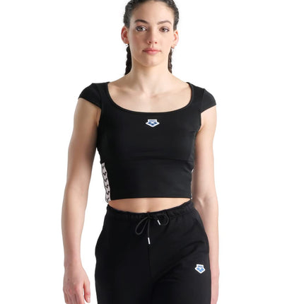ARENA Sujetador Top Mujer Icons Camiseta Lisa, Negro-Blanco-Negro, S