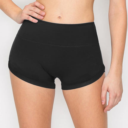 SIEMPRE Pantalones Cortos Deportivos de Yoga para Mujer - Premium Suaves Sólidos Elásticos de Porrista para Correr Bailar Voleibol, Sho2228 Negro Negro, XS
