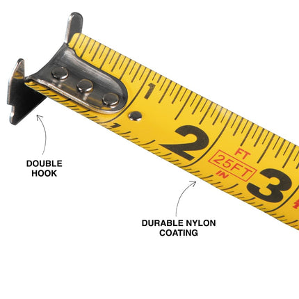 KLEIN TOOLS 80187 Skribes Measure and Mark Set with 4-Pack of Black Fine Tip Permanent Markers and 25-Foot Compact Double-Hook Tape Measure