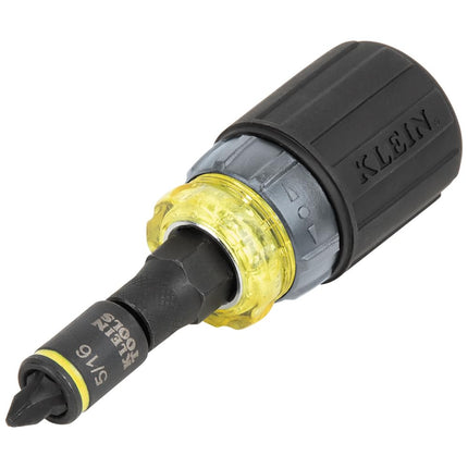 Klein Tools 32561HDRT KNECT 7-in-1 Ratcheting Screwdriver, Impact Rated, Stubby with Phillips, Slotted Bits, 3 Nut Drivers, Adapter, 7-Piece