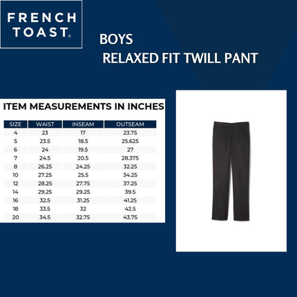 French Toast Young Men's Relaxed Fit Twill Pant, Navy, 38Wx34L