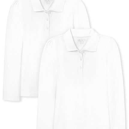 Polo piqué à manches longues The Children's Place, Lot de 2 chemises pour filles, Blanc, CH