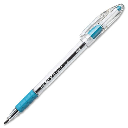 Pentel R.S.V.P. Ballpoint Pen, 0.7mm Fine Tip, Sky Blue Ink, Box of 12 (BK90-S)