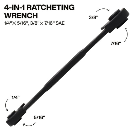 Klein Tools 68214 4-in-1 Ratcheting Wrench, Box Wrench, SAE Hex Sizes 1/4, 5/16, 3/8, and 7/16-Inch, 90-Tooth Ratchet, Pass-Through Design