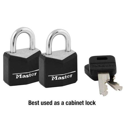 Master Lock 121T Padlock, Covered Aluminum Lock, Black, 2 Count (Pack of 1)