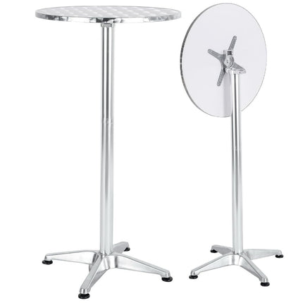 BTEXPERT Mesa redonda de aluminio para interiores y exteriores de 23.75", de altura de barra de restaurante de 45", muebles de patio de acero inoxidable plateado con base de 25.75", tablero abatible - Juego de 2