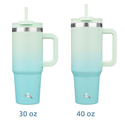 Vaso Konokyo de 40 oz con Asa y 2 Pajitas, Botella de Agua Aislada con Tapa 2 en 1 de Acero Inoxidable, Taza de Café de Viaje, Menta