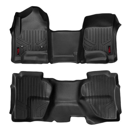 Rough Country Heavy Duty Floor Liners (fits) 2014-2018 Chevy Silverado GMC Sierra Double Cab Full Console Front/Rear