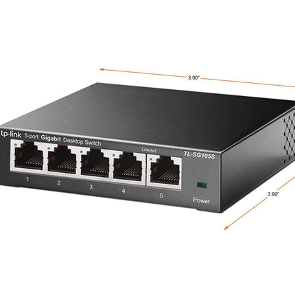 TP-Link TL-SG105S | Switch Ethernet Gigabit de 5 puertos | Montaje en escritorio/pared | Plug & Play | Sin ventilador | Robusto de metal | 3 años de garantía del fabricante | QoS 802.1p/DSCP y IGMP Snooping | Diseño compacto