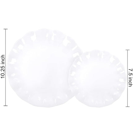 LIYH 50 Pcs White Scalloped Plastic Plates Reusable - Unbreakable Plastic Plates for Weddings Party Outdoor Picnics Dishwasher Safe BPA Free (25Guests)