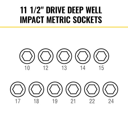 Klein Tools 65111IMPCTM KNECT Deep Well Impact Socket Set, 1/2-Inch Drive, Metric, Color Coded, MODbox Case, Impact Adapter and Extension, 14-Piece