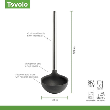 Tovolo Steel, Deep Spoon with Reinforced Silicone Ladle with Stainless Steel Handle, Gray