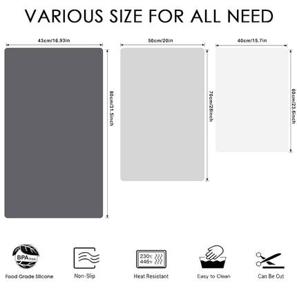 Extra Large Silicone Mat for Kitchen Counter, 31.5x16.9 Inch Heat Resistant Mat Countertop Protector, Non-Stick and Thick Silicone Pad Silicone Baking Mat for Dough and Pastry, Dark Gray