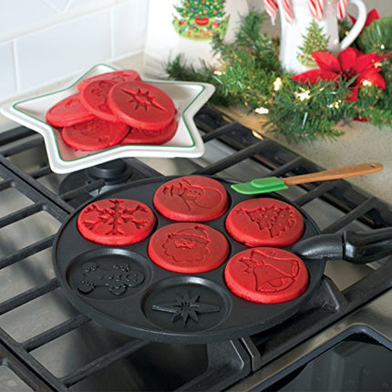 Nordic Ware Holiday Pancake Pan, sartén para tortitas de aluminio fundido, sartén para 7 tortitas, mini sartén para tortitas - Negro