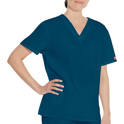 Dickies Men's Big & Tall V-Neck Scrub Double Chest Pocket Top Medical Shirt, Caribbean Blue, XXXXXL