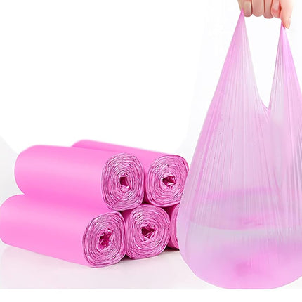 4 GALLON Bathroom Trash Bags , 5 Rolls/100 Counts Small HANDLES Garbage Bags for Office, Kitchen,Bedroom Waste Bin,Colorful Portable Strong Rubbish Bags (Pink 300 Counts)