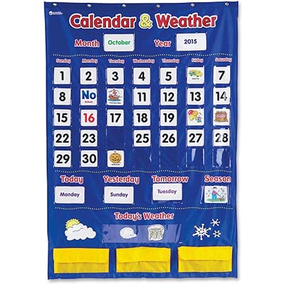Learning Resources Calendar & Weather Pocket Chart - Classroom Calendar, Calendar and Weather Chart for Classroom, Teacher and Back to School Supplies
