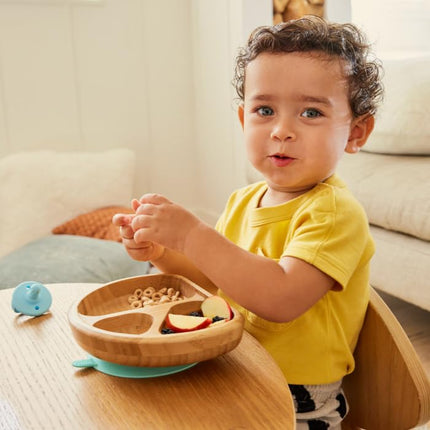 Plato con Ventosa Dividido de Bambú Munchkin - Vajilla de Bambú Ecológica para Bebés y Niños Pequeños