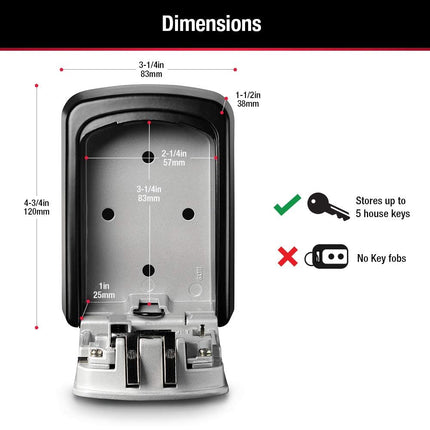 Master Lock Wall Mount Key Lock Box, Outdoor Wall Mounted Lock Box for House Keys, Key Safe with Combination Lock, 5 Key Capacity, 5401EC