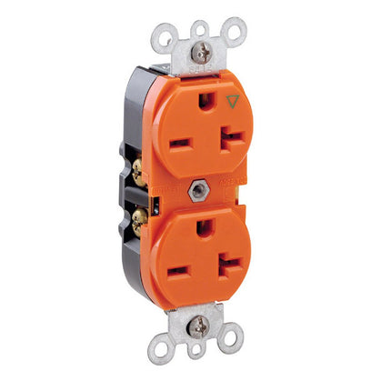 Leviton 5462-IG 20 Amp, 250 Volt, Industrial Heavy Duty Grade, Duplex Receptacle, Straight Blade, Isolated Ground, Orange