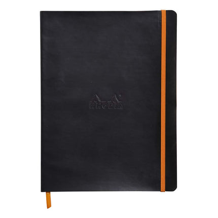 RHODIA 117552C - Black Soft Notebook - 19x25 cm - Dot Dot - 160 pages - Ivory Clairefontaine Paper 90 g/m - Bookmark, Elastic Closure - Faux Leather Cover - Rhodiarama Collection