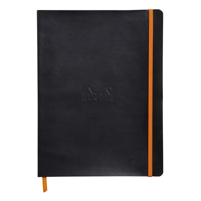 RHODIA 117552C - Black Soft Notebook - 19x25 cm - Dot Dot - 160 pages - Ivory Clairefontaine Paper 90 g/m - Bookmark, Elastic Closure - Faux Leather Cover - Rhodiarama Collection