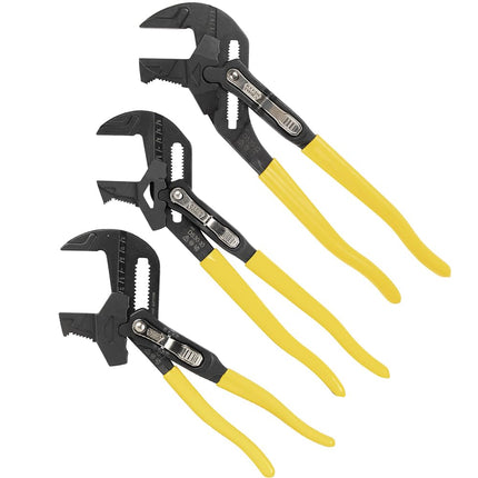 Klein Tools D53003KIT Plier Wrench Set, 3-Piece High-Leverage Pliers, Adjustable, Reversible Jaw, Smooth and Knurled Teeth, 7-Inch 10-Inch and 12-Inch
