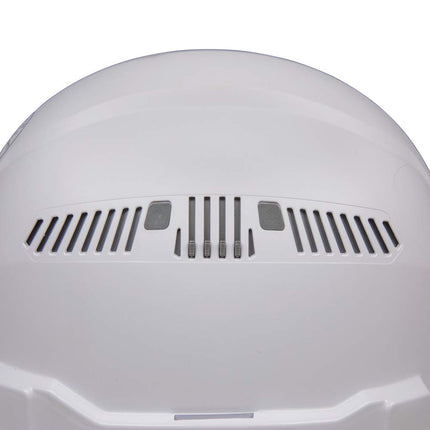 Casco Klein Tools 60407 con Luz, Estilo Ala Completa Ventilada, Acolchado, Banda para el Sudor Autoabsorbente y Resistente a Olores, Blanco