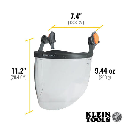 Klein Tools 60472 Clear Face Shield for Safety Helmet and Cap-Style Hard Hats, Impact Rated, Anti-Fog, Low-Profile Design for Grinding