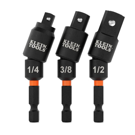 Klein Tools 65813SW 3-Piece Impact Driver Swivel Socket Adapter Set, 20-Degree Swivel, Impact-Rated Socket Extension, Ball Detent, High-Visibility